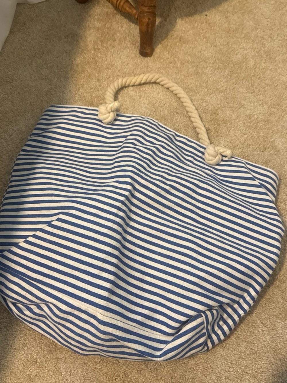 Striped Blue & White Rope-Handle Beach Tote